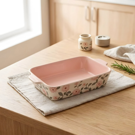 Floral Porcelain Casserole Set 3 Pcs